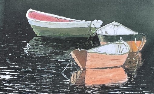 A Trio of Boats batik painting